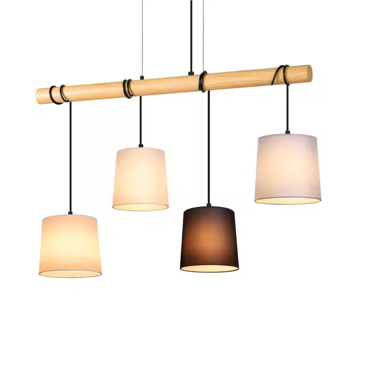 CBJKTX Lámpara Colgante 4 Bombillas E27 Vintage Diam.80cm Madera Multicolor con Pantalla de Tela para Comedor Sala de Estar Oficina - 1