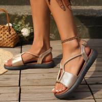 Sandalias de verano para mujer, talla grande, suela gruesa, estilo nuevo, color sólido, sencillas. - details 12