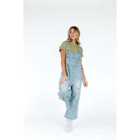 Moda desgastada suelta de pierna ancha cómoda correa casual Denim Overalls para mujer - details 17
