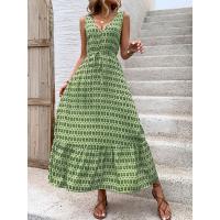 Vestido Largo de Verano 2025 Cuello en V Profundo, Mangas sin Agujar, Estampado Floral, Tejido Transpirable para Playa, Fiesta o Eventos Casuales Diseño Boho-Chic - details 10