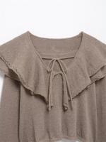 OUWU- Blusa Corta de Punto de Crochet con Volantes en Cascada y Cuello en V a la Moda para Mujer, Camisa Informal para Mujer, Blusas Cortas Elegantes - details 2