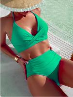Bikini de Cintura Alta 2025 Traje de Baño de Halter para Mujeres Traje de Baño Sólido - details 9