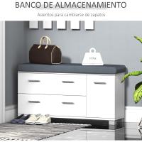 Conjunto de recibidor de entrada con espejo, perchero y zapatero, muebles de entrada con 3 ganchos, estante y 2 cajones para pasillo, color blanco. - details 4