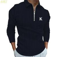 Polo deportivo informal con solapa de color liso para hombre, camisa de manga larga a rayas con cremallera, alta elasticidad, novedad Otoño/Invierno 2024 - details 3