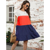 Vestido suelto con bloques de color, informal, con mangas con volantes, corte ajustado - details 5