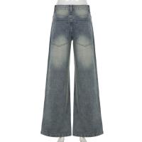 Jeans Casuales Versátiles de Cintura Baja para Mujeres Pantalones de Pierna Ancha y Delgados con Bolsillos - details 2