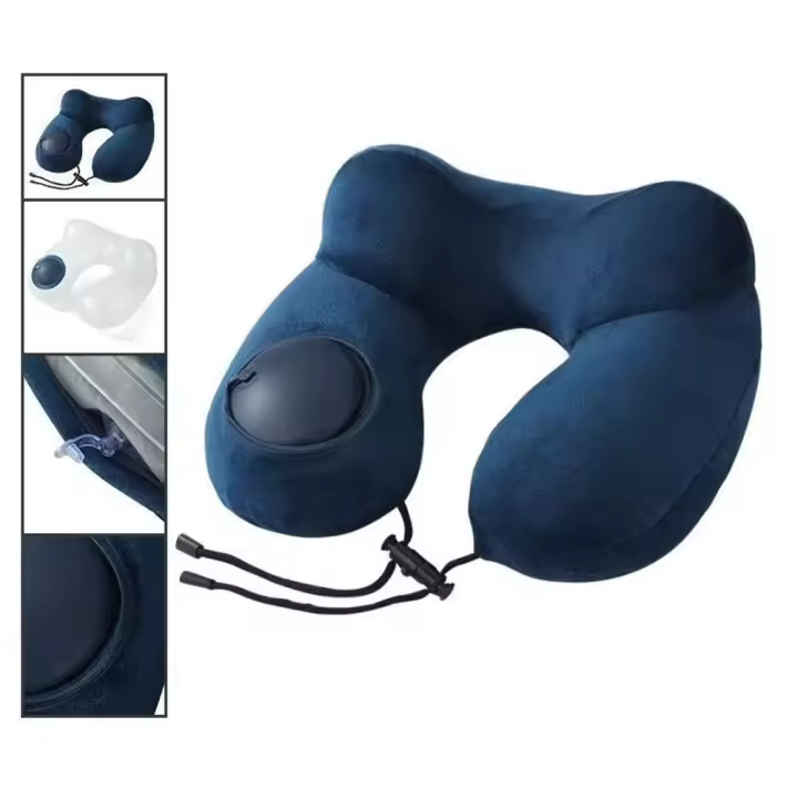 Almohada de viaje inflable en forma de U, cojín de soporte para el cuello plegable suave, prensado a mano, cómodo cojín para dormir, almohadilla para el cuello para turista - 1