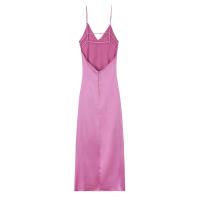 TRAFZA 2025, vestido elegante ajustado para fiesta en la playa, vestido de verano para mujer, Sexy, sin mangas, con espalda descubierta, cuello en V, cremallera trasera, vestido Midi liso - details 5