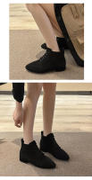 Ots cortos de estilo británico para mujer, ots de piel de color sólido con cordones, tacón grueso, talla grande, otoño e invierno - details 3