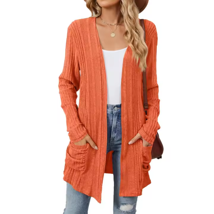 Cardigan de Punto Abierto Casual Abrigo Medio Estilo Y2K para Mujer Moda Callejera Elegante - 1