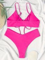 Nuevo conjunto de bikini de alta elasticidad verano 2025, sexy de dos piezas con cordones de color sólido para mujer, traje de baño de playa - details 34