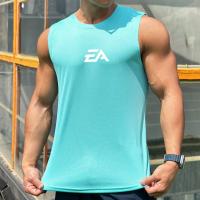 Novedad de verano al aire libre, camisa con parte inferior de malla y cuello redondo con estampado 3D para hombre, camisa deportiva para fitness, natación, correr, chaleco cómodo sin mangas - details 3