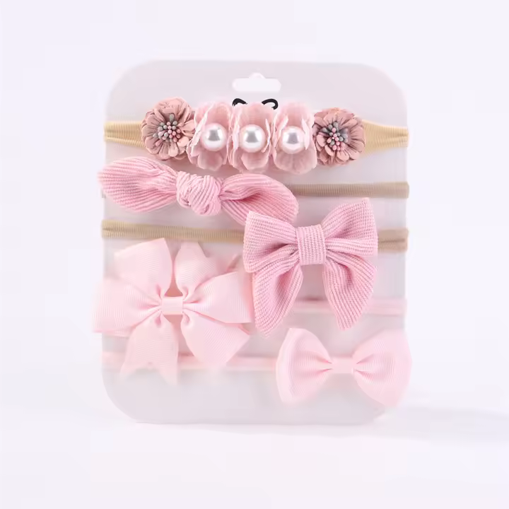 Set De 5 Diademas Elásticos Con Lazo Para Bebé Niña Algodón Nylon Decorativos Con Flores Bonitos Accesorios Para Cabello Para Niñas - 1