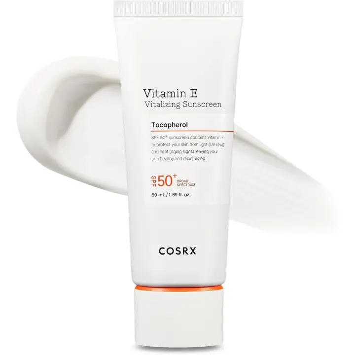 COSRX Vitamina E Vitalizante 50, 1.69 fl oz, Hidratante SPF, Ligero bajo maquillaje, Esenciales de viaje para el verano, Cuidado de la piel, - 1