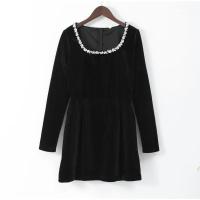 Minivestido negro de terciopelo con decoración de diamantes de imitación para mujer, elegante vestido de fiesta de noche con cuello cuadrado y manga larga y cintura alta - details 2