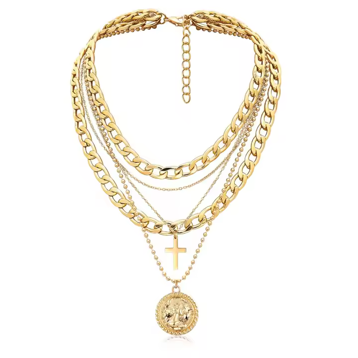 Collares en capas de oro para mujer, collar con colgante de moneda retro de moda, gargantilla de cadena gruesa y delicada, collares para joyería, regalos de cumpleaños - 1
