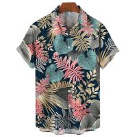 Camisa estampada de mezclilla hawaiana, pantalones cortos casuales, mangas superiores, ropa de calle grande, ropa de hombre original - details 4