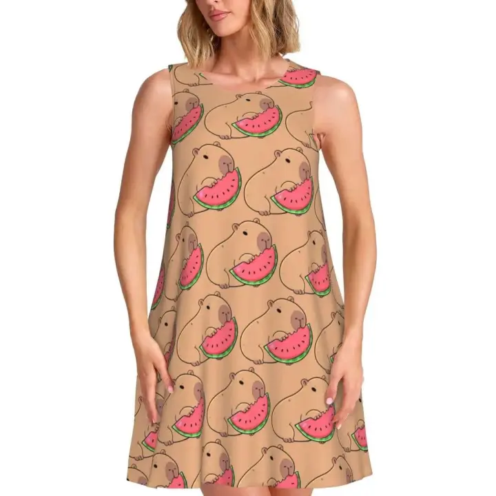 Vestido de playa sin mangas de viaje de vacaciones impreso en 3D personalizado de Capybara para mujer - 1