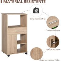 Cocina para Microondas Estante de Almacenamiento con 4 Ruedas y Frenos Cajón Abierto con Puerta - details 0