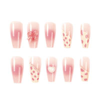Uñas postizas sólidas y a prueba de astillas con patrón de puntos rosas para uso diario por parte de esteticistas - details 7