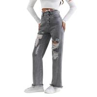 Vaqueros informales rasgados para mujer, pantalones retro grandes con cintura alta - details 2