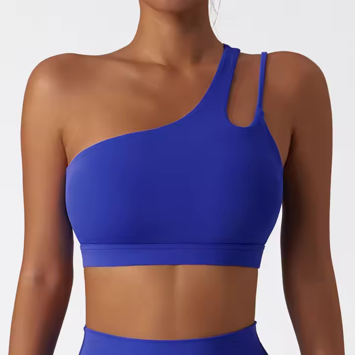 Sujetador a prueba de golpes para mujer con parte de atrás bonita, ropa deportiva para gimnasio y correr, chaleco Fiess, Top con correa Irregular, Material de nailon - 1