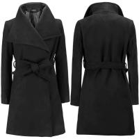 Nueva moda mujer niñas invierno cinturón de solapa abrigo de lana Lisa estilo caliente señoras ropa de abrigo gabardina larga - details 7