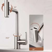 Grifo de Cocina Cascada 4 Modos Universal 360 ° Grifo para fregadero montado en cubierta de un solo orificio, frío y caliente, de acero inoxidable, con brazo oscilante giratorio - details 2