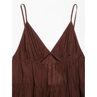 BUNO-moda de verano para mujer, nuevo vestido Midi plisado marrón con espalda descubierta y tirantes finos con cuello en V, vestidos camisola informales elegantes para mujer - details 8