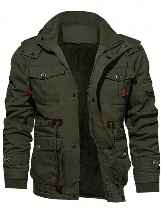 Manfinity Homme Chaqueta con capucha térmica forrada, bolsillo con solapa y cordón ajustable en la cintura - 1