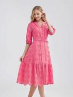 Marwin-Vestido de algodón con agujeros para mujer, Vestido informal de cintura alta con volantes y cuello en V, con volantes - details 32