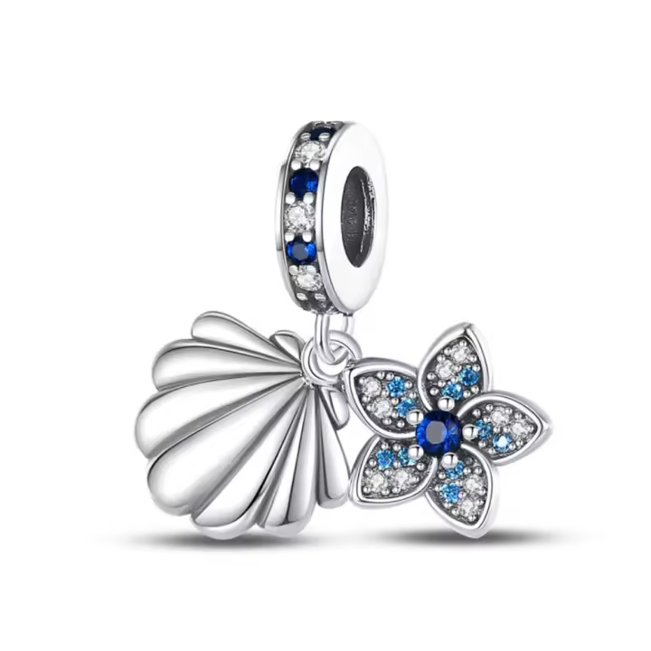 Colgante de Pulsera de Plata Esterlina 925 Ritmo del Mar Concha Flor Twin - 1