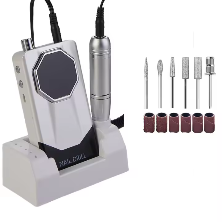 Taladro de uñas portátil inalámbrico profesional de 45000 RPM, lima de uñas inalámbrica de bajo ruido, máquina eléctrica con brocas y base para uñas acrílicas, máquina pulidora de uñas para salón en casa - 1