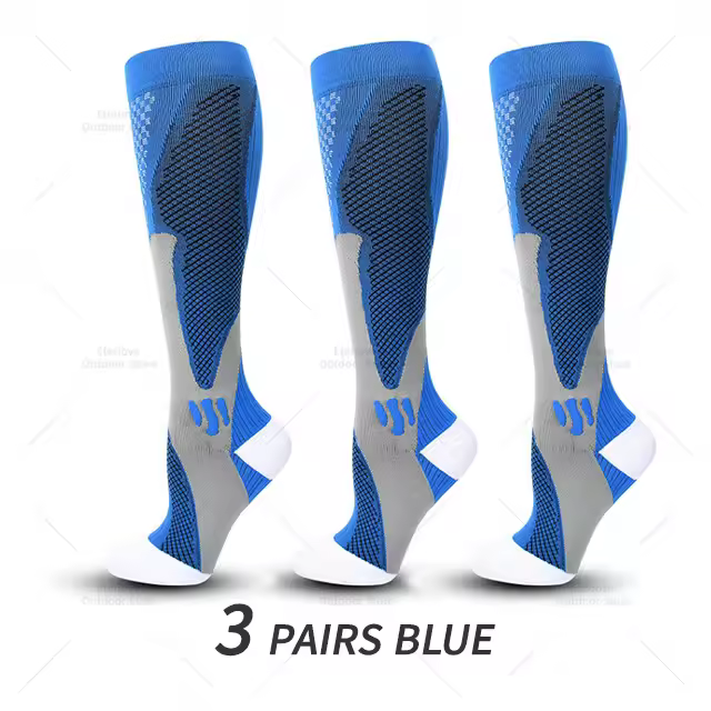 Calcetines de compresión hasta la rodilla para hombre y mujer, medias deportivas para ciclismo, correr, fútbol, 20-30 mmhg, medias médicas de enfermería para diabéticos, 3 pares - 1