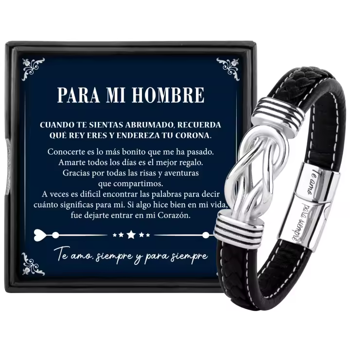 Regalos Originales para Hombre Pulsera Cuero Collar Set Hombre Plata Regalo para Hombre Regalos Padres/Abuelo Navidad Hombre Regalos San Valentin Regalos Día del Padre - 1