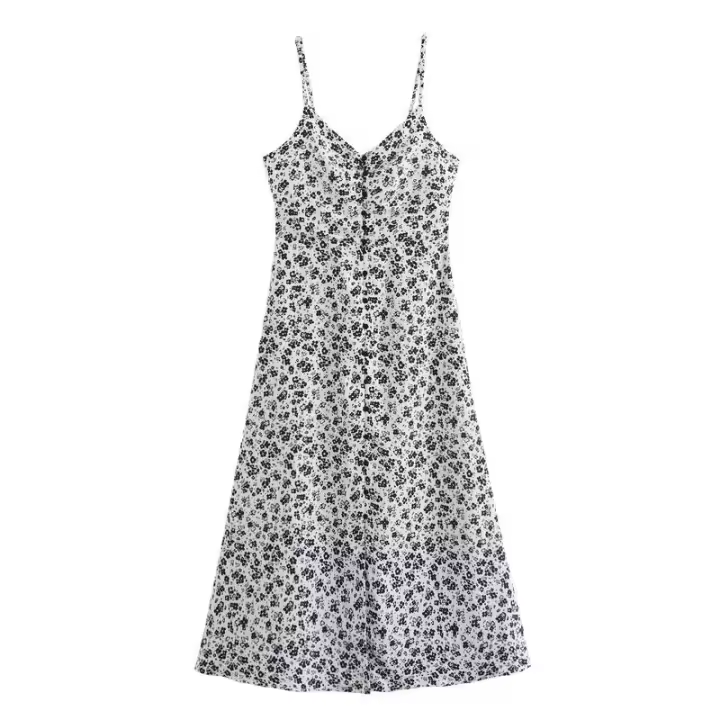 BUNO-Vestido Midi con estampado de flores para mujer, vestido largo con tirantes y estampado de flores - 1