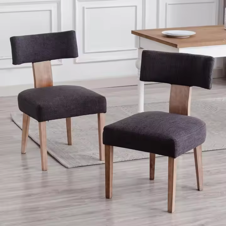 Sillas de Comedor de Lino Estilo Clásico de Restaurante con Patas de Madera - 1