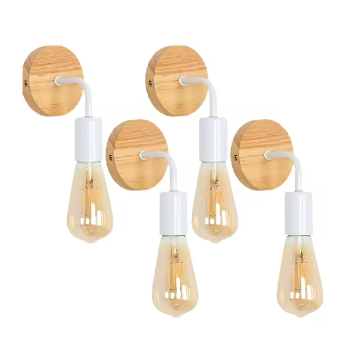 Aplique de hierro forjado con tubo doblado de viruta de madera Goeco blanco paquete de cuatro portalámparas E27  (No Incluída) - 1
