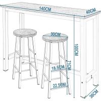 Conjunto de Mesa de Bar y 2 Taburetes, Muebles de Comedor, Mesa Alta y Taburetes de Bar, Barra Cocina y Salon, 140x40x100 cm, Metal + MDF, Roble Claro - details 2