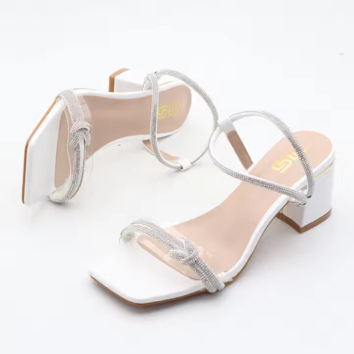 Sandalias de tacón alto con diamantes de imitación, tacones de bloque versátiles y modernos. - 1