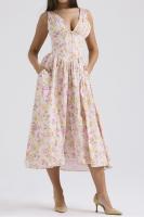 2025 nuevos modelos de primavera y verano, vestido de tirantes ajustado, vestido de temperamento con cuello en V estampado informal europeo y americano - details 3