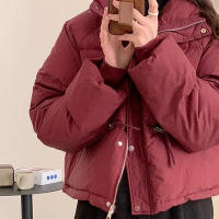 Women short thick cotton padded puffer jacket winter stand collar zipper basic coat outwear - details 10