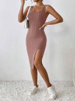 Vestido largo ajustado de Color liso con abertura, ropa a rayas, primavera y verano, novedad de 2024 - details 17