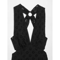 BUNO-vestido Midi a la moda con bordado negro y espalda descubierta con cremallera lateral, vestido Vintage sin mangas con cuello en V para mujer, vestidos elegantes para mujer - details 4