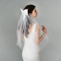1 Uds. Tocado de boda elegante para novia, tocado blanco marfil, lazo, velo corto, decoración para la cabeza, accesorios para el cabello - details 1