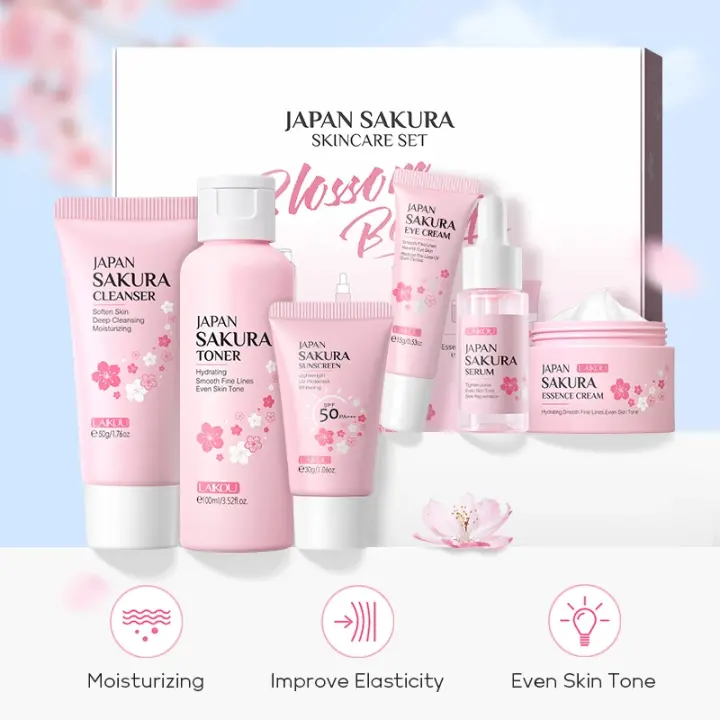 LAIKOU Sakura-Juego de brillo para el cuidado de la piel, protector solar blanqueador hidratante, 6 uds. - 1