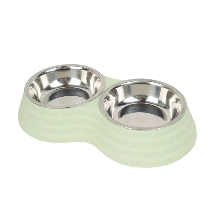 Tazón Doble De Acero Inoxidable Para Mascotas 1pc Doble Propósito Para Alimento Y Agua Ideal Para Gatos Uso Interior Y Exterior - 1