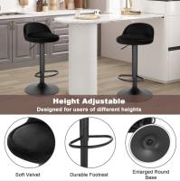 1 taburetes de bar de terciopelo 360. °   Sillas giratorias con respaldo, reposapiés, taburete de barra de altura ajustable con pata de metal para cocina, bar, hogar - details 6
