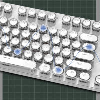 Teclado mecánico Retro Steam Punk para juegos, 104 teclas, luz blanca, tapa redonda, LED, retroiluminación brillante, con cable USB - details 6