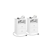 Mesillas de Noche Vintage 2pcs Mesitas con Cajón y Estante 40x30x55cm Blanco Satinado - details 8